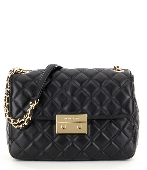 michael kors black leather bag with chain handle|michael kors black shoulder handbags.